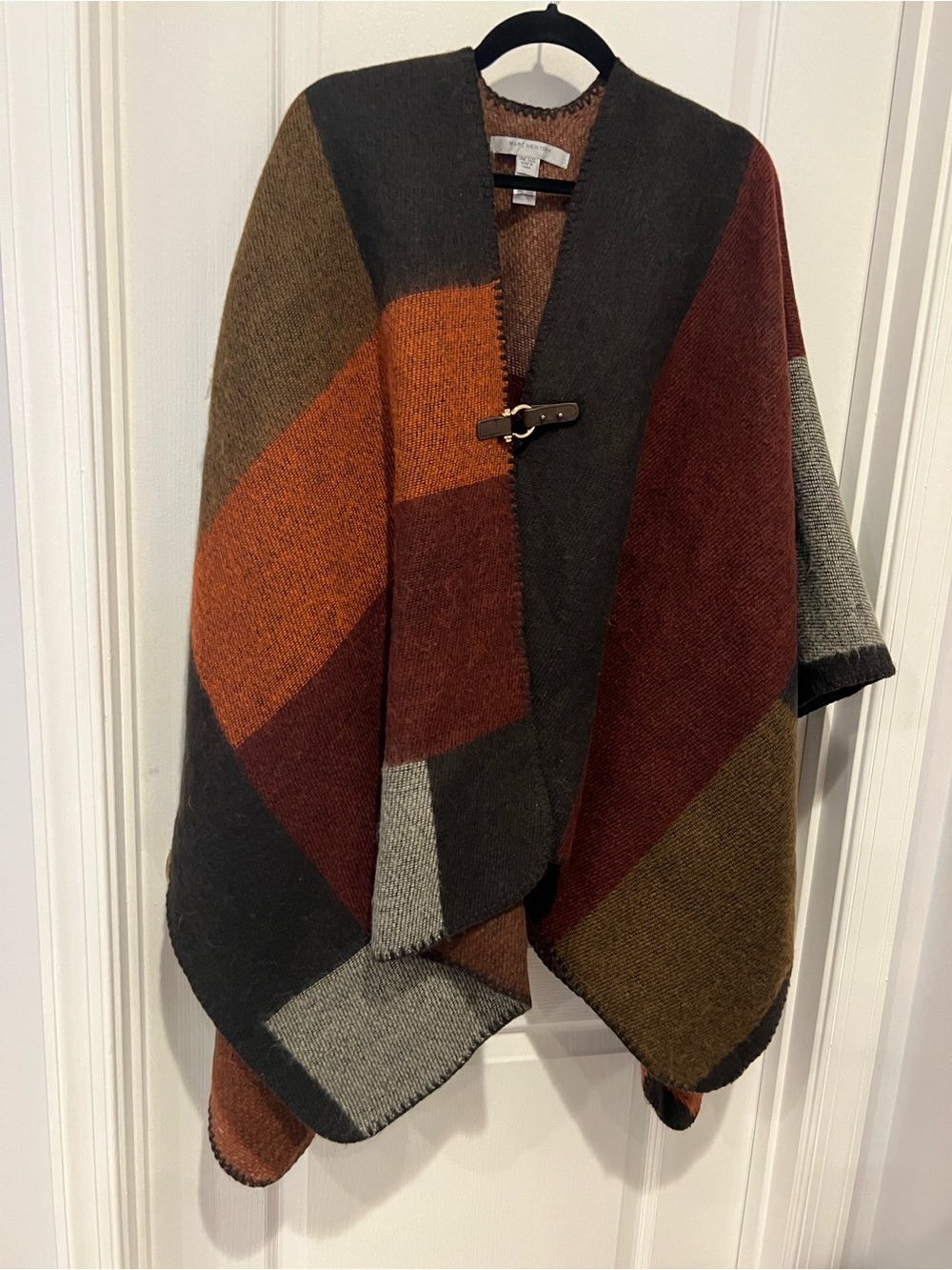 Marc New York Multicolor Wool-Blend Colorblock Cape with Toggle